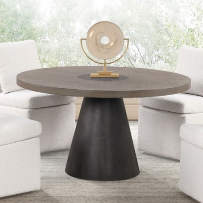 Furniture of America Broager Contemporary Boucle Chenille Fabric Engineered with Wood Metal White Oak Veneer Solid with Wood Rustic Oak-Dark Walnut Round Table Model FM3331DB-RT-TABLE