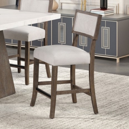 Furniture of America Grasten Contemporary Engineered with Wood Fabric Oak Veneer Rubberwood Dark Walnut-Light Gray Counter Ht. Stool (2-Ctn) Model FM3332DB-PC-2PK