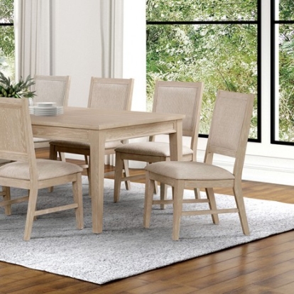 Furniture of America Sandnes Transitional Engineered with Wood Fabric Foam Oak Veneer Poplar Rubberwood Light Oak Dining Table Model FM3369AK-T