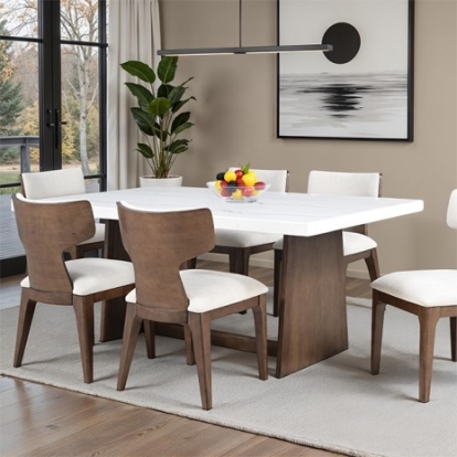 Furniture Of America Caerwys Contemporary Fabric, Fiber, Foam, Genuine Marble, Rubberwood, Wood Veneer Brown Dining Table | FM34004BR-T-TABLE