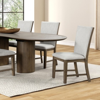 Furniture of America Clements Modern Farmhouse Engineered with Wood Fabric Foam Glass Oak Veneer Rubberwood Oak Dining Table Model FM3411AK-OT-TABLE