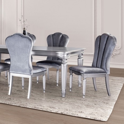 Furniture of America Melodi Parc Glam Fabric Solid with Wood Veneer Silver Dining Table Model FM3416SV-T