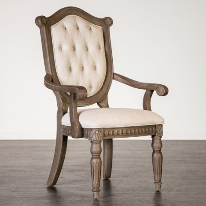 Furniture Of America Seven Oaks Traditional Fabric, Solid Wood, Wood Veneer, Others Weathered Oak/Beige Arm Chair (2/Ctn) | FM3418AK-AC-2PK