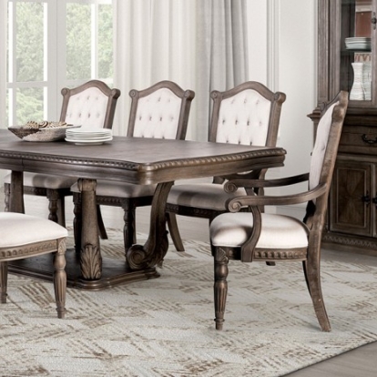 Furniture Of America Seven Oaks Traditional Fabric, Solid Wood, Wood Veneer, Others Weathered Oak Dining Table | FM3418AK-T-TABLE