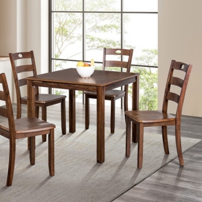 Furniture of America Lubbock Transitional Solid RubberWood Veneer Walnut 5 Pc. Dining Table Set Model FM3419WN-T-5PK