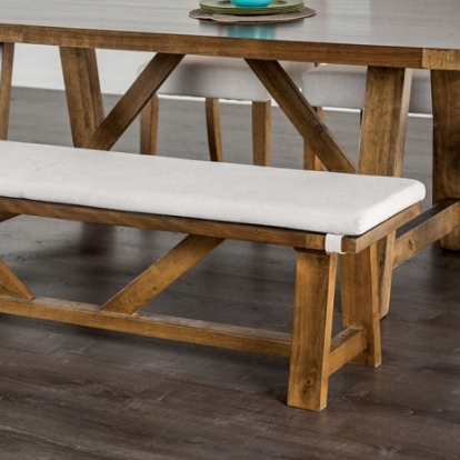 Furniture of America Losone Rustic Fabric Solid with Wood Veneer Brown-White Bench with Cushion Model FM3422WH-BN