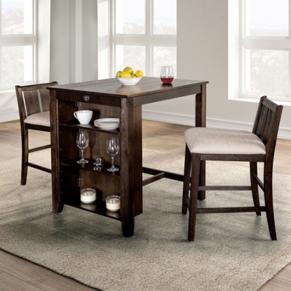 Furniture of America Lescles Transitional Fabric Solid with Wood Dark Cherry-Gray 3 Pc Counter Ht Set (1 Table + 2 Chairs) Model FM3423CH-PT-3PK