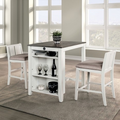 Furniture of America Lescles Transitional Fabric Solid with Wood White-Gray 3 Pc Counter Ht Set (1 Table + 2 Chairs) Model FM3423WH-PT-3PK