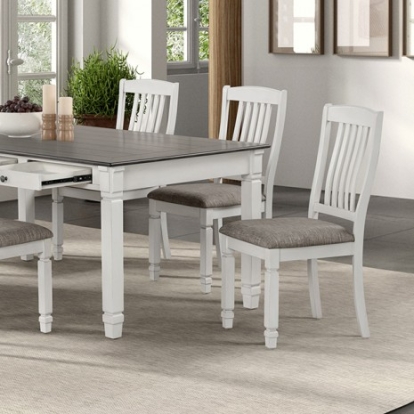 Furniture of America Pendola Rustic Farmhouse Cashew Engineered with Wood Fabric Mindi Veneer Rubberwood Rustic White Dining Table Model FM3427WH-T