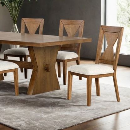 Furniture of America Johannes Rustic Farmhouse Elm Veneer Engineered with Wood Fabric Foam Rubberwood Rustic Oak Dining Table Model FM3428AK-T-TABLE