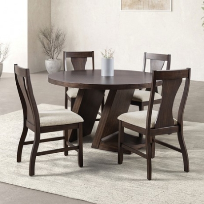 Furniture of America Holsworthy Contemporary Engineered with Wood Fabric Foam Solid Rubberwood Espresso Round Dining Table Model FM3600ES-RT