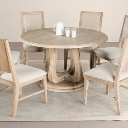 Furniture Of America Orbetello Transitional Engineered Wood, Fabric, Foam, Rubberwood Distressed Natural 54" Round Dining Table | FM3601NT-RT