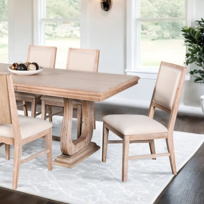 Furniture of America Orbetello Transitional Engineered with Wood Fabric Foam Rubberwood Distressed Natural Dining Table Model FM3601NT-T