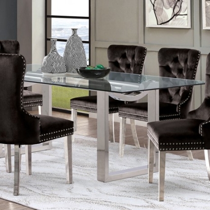 Furniture Of America Silvestri Contemporary Stainless Steel, Tempered Glass Chrome Dining Table | FM37000SV-T-TABLE
