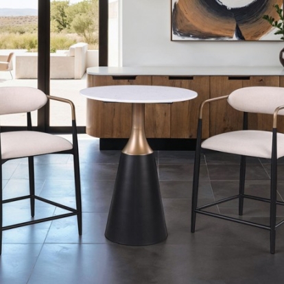 Furniture Of America Streatham Contemporary Engineered Stone, Engineered Wood, Metal Black/White/Gold Dining Table | FM37002BK-PT-TABLE