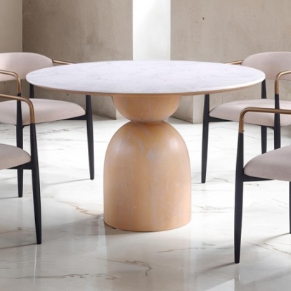 Furniture Of America Neasden Contemporary Engineered Stone, Fabric, Metal, Wood Natural/Black/White Dining Table | FM37003NT-T-TABLE