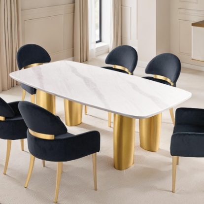 Furniture Of America Northall Contemporary Fabric, Foam, Sintered Stone, Stainless Steel White/Gold Dining Table | FM37004WH-T-TABLE