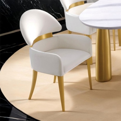 Furniture Of America Northam Contemporary Fabric, Foam, Sintered Stone, Stainless Steel White/Matte Gold Arm Chair (2/Ctn) | FM37005WH-AC-2PK