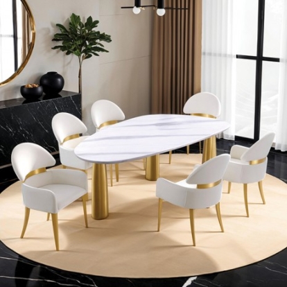 Furniture Of America Northam Contemporary Fabric, Foam, Sintered Stone, Stainless Steel White/Matte Gold Dining Table | FM37005WH-T-TABLE