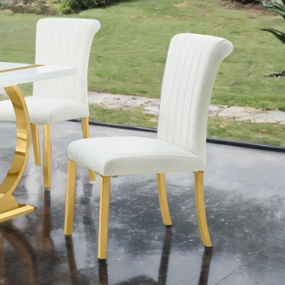 Furniture Of America Holstebro Contemporary Engineered Wood, Fabric, Foam, Steel Gold/White Side Chair (2/Ctn) | FM37007GW-SC-2PK