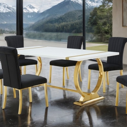 Furniture Of America Holbaek Contemporary Engineered Wood, Fabric, Foam, Steel Gold/White 80" Dining Table | FM37008GD-T