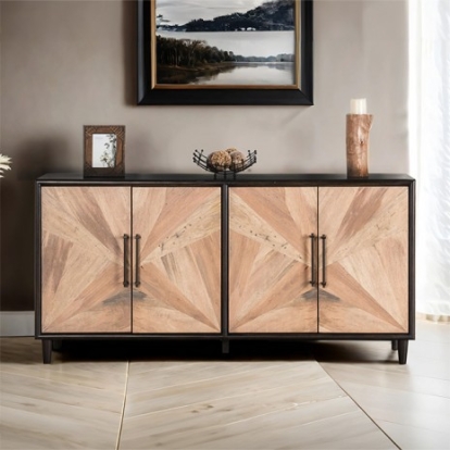 Furniture Of America Lakeside Modern Farmhouse Birch Veneer, Rustic Mango Wood Veneer, Solid Rubberwood Black/Natural Cabinet | FM39003BK-SV
