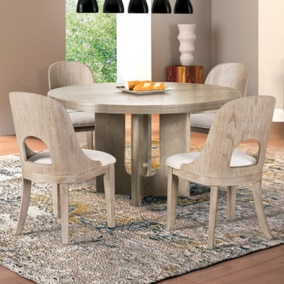 Furniture of America Sterling West Modern Engineered with Wood Solid Rubberwood White Oak Veneer White Oak Round Dining Table Model FM39004AK-RT