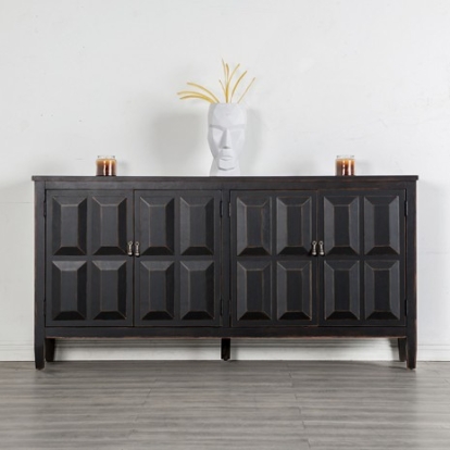 Furniture of America Viggo Modern Farmhouse Engineered with Wood Veneer Weathered Black 4 Door Cabinet Model FM39006BK-SV