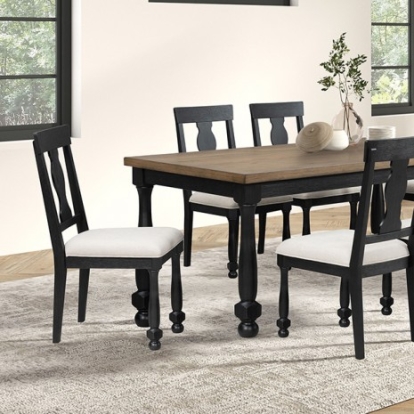 Furniture of America Neue Mills Modern Farmhouse Acacia Acacia Engineered with Wood Rubberwood Rustic Oak Veneer Black Rect. Dining Table Model FM39009BK-T