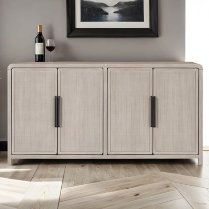 Furniture Of America Belize Modern Engineered Wood, Oak Veneer, Solid Rubberwood Gray 4 Door Cabinet | FM39016AK-SV