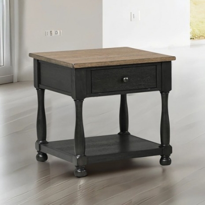 Furniture of America Neue Mills Modern Farmhouse Engineered with Wood Oak Veneer Solid Rubberwood Weathered Black-Brown End Table Model FM40009BK-E