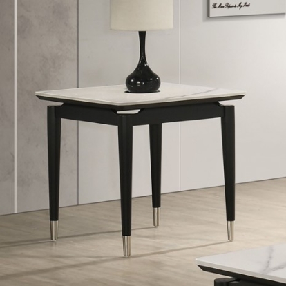 Furniture Of America Maidstone Contemporary Engineered Wood, Metal, Rubberwood, Sintered Stone Black/White End Table | FM42001BK-E