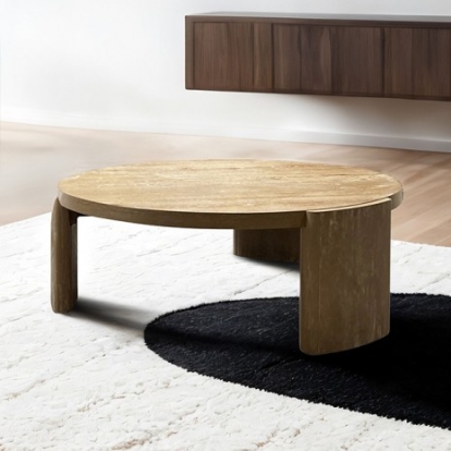 Furniture of America Poltimore Contemporary Engineered with Wood Oak Veneer Rubberwood Oak Round Cocktail Table Model FM4220AK-C