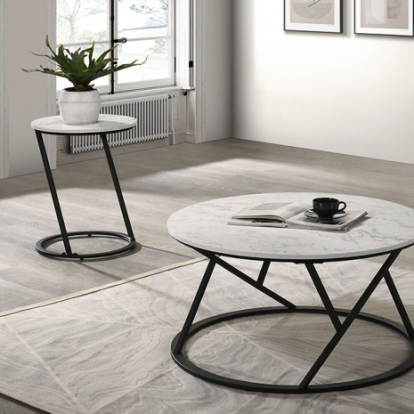 Furniture Of America Ronde Contemporary Engineered Wood, Metal, Paper White 3 Pc. Table Set | FM42905WH-3PK-END TABLE