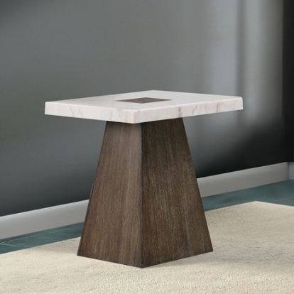 Furniture of America Grasten Contemporary Engineered with Wood Marble Oak Veneer Rubberwood Dark Walnut-White Square End Table Model FM4332DB-E