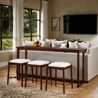 Furniture Of America Daventry Transitional Poplar Walnut/Beige Sofa Table W/ 3 Counter Ht Stools | FM44000WN-ST-4PK