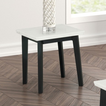 Furniture Of America Thisted Contemporary Engineered Wood, Marble, Solid Wood White/Black Square Marble End Table | FM44002WH-SE