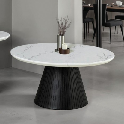 Furniture Of America Sindal Contemporary Engineered Wood, Faux Marble Black Round Cocktail Table | FM44004BK-CR-TABLE
