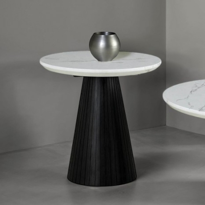 Furniture Of America Sindal Contemporary Engineered Wood, Faux Marble Black Round End Table | FM44004BK-ER-TABLE