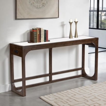 Furniture Of America Vellara Transitional Engineered Wood, Oak Veneer, Rubberwood, Stone Dark Walnut Sofa Table | FM44020DW-S