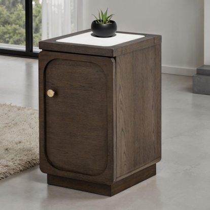 Furniture Of America Vellara Transitional Engineered Wood, Oak Veneer, Rubberwood, Stone Dark Walnut Chairside Table | FM44020DW-ST