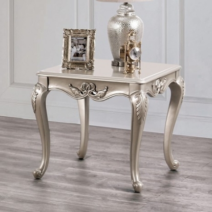 Furniture of America Rochester Traditional Solid with Wood Veneer Champagne End Table Model FM45001WH-E