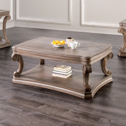 Furniture of America Seven Oaks Traditional Solid with Wood Veneer Weathered Oak Cocktail Table Model FM4518AK-C