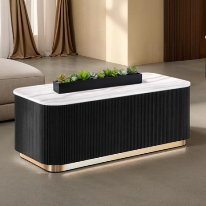 Furniture Of America Virden Contemporary Engineered Wood, Marble, Stainless Steel Black/White/Gold Rectangle Cocktail Table | FM47000BK-C