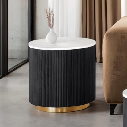 Furniture Of America Virden Contemporary Engineered Wood, Marble, Stainless Steel Black/White/Gold Round End Table | FM47000BK-ER