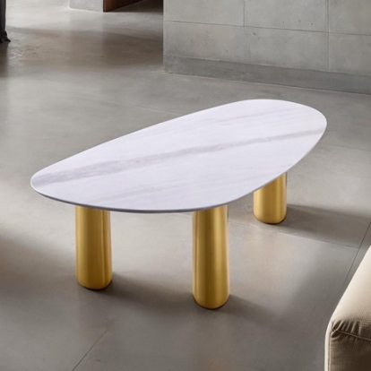 Furniture Of America Northwich Contemporary Sintered Stone, Stainless Steel White/Matte Gold Cooffe Table | FM47005WH-C-TABLE