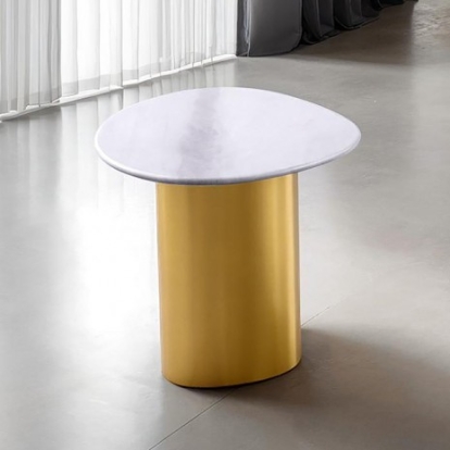 Furniture Of America Northwich Contemporary Sintered Stone, Stainless Steel White/Matte Gold Side Table | FM47005WH-ST-TABLE