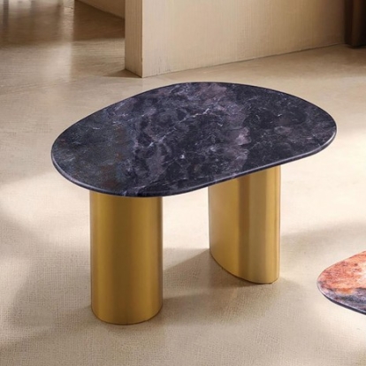 Furniture Of America Northwich Contemporary Sintered Stone, Stainless Steel Black/Gray/Matte Gold End Table | FM47006GY-E-TABLE