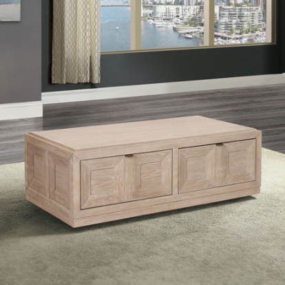 Furniture of America Hatton Cross Modern Contemporary Engineered with Wood Rubberwood White Oak Veneer Tawny Rect Cocktail Table Model FM49011NT-C