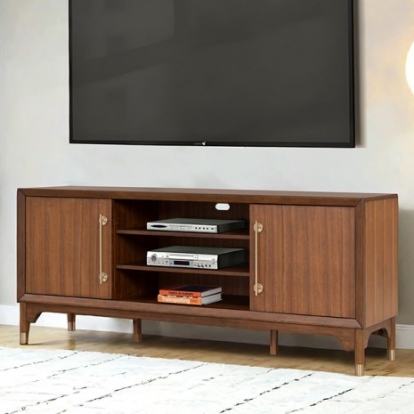 Furniture Of America Hepburne Mid-Century Modern Acacia Wood, Rubberwood, Solid Poplar Walnut 70" Tv Stand | FM54000WN-TV-70